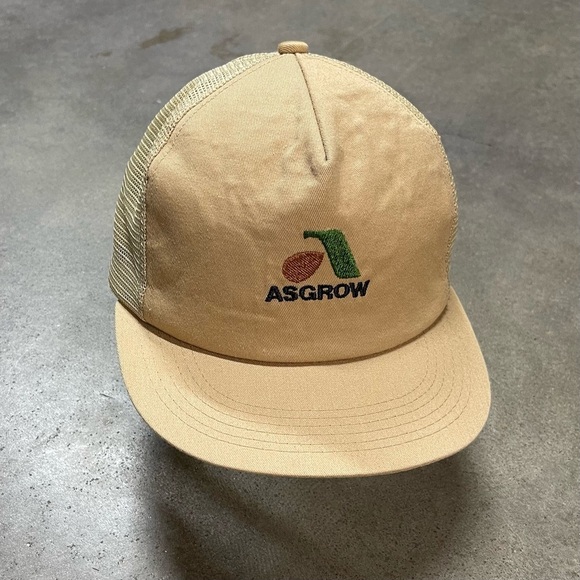 Vintage Asgrow Seed Farming Snapback Mesh Trucker Hat Tan K Brand Made In USA - Picture 2 of 6